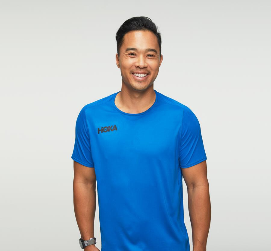 Haut Hoka One One Performance Short Sleeve Homme - Bleu - UDE-617249